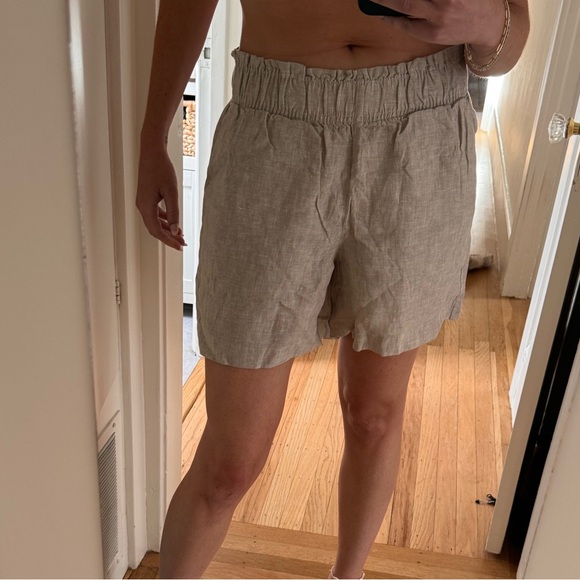 Quince NWOT 100% Linen High Waist Women Shorts - Light Tan Driftwood - Picture 3 of 5